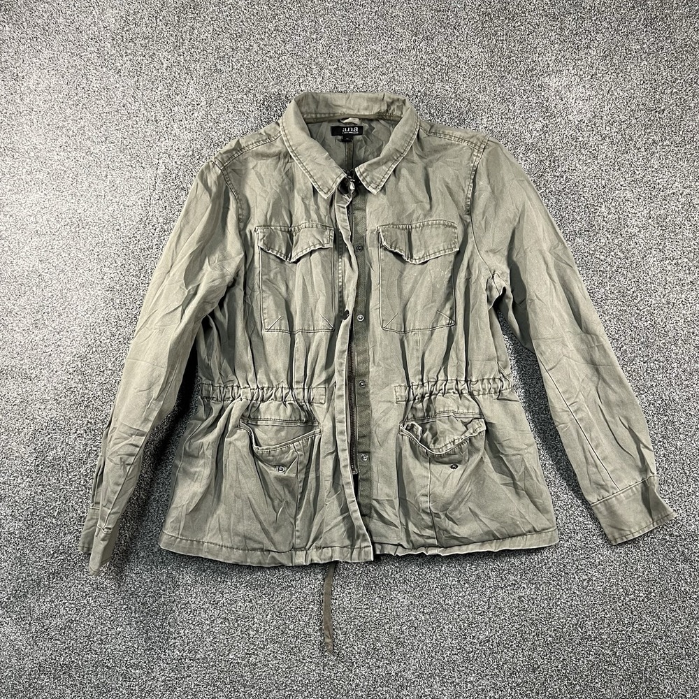 ANA Womens XL Utility Jacket Olive Green Military Field Safari Drawstring Cotton